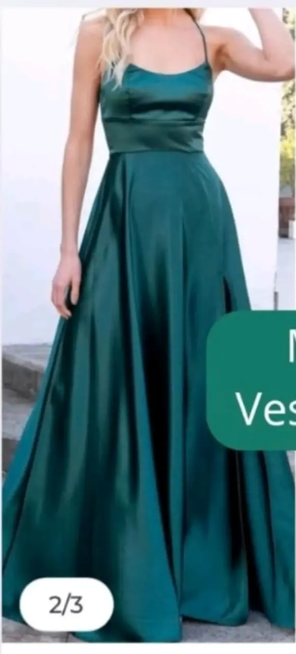 Vestido largo verde esmeralda con tirantes - 1