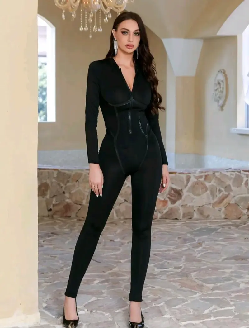 Enterito negro ajustado para mujer - 2