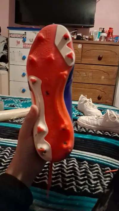Botines de fútbol Adidas Predator azul y naranja - miniatura 3