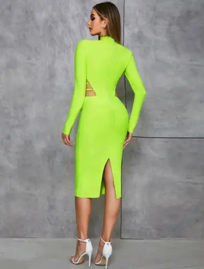 Vestido ajustado verde neón con aberturas - miniatura 2