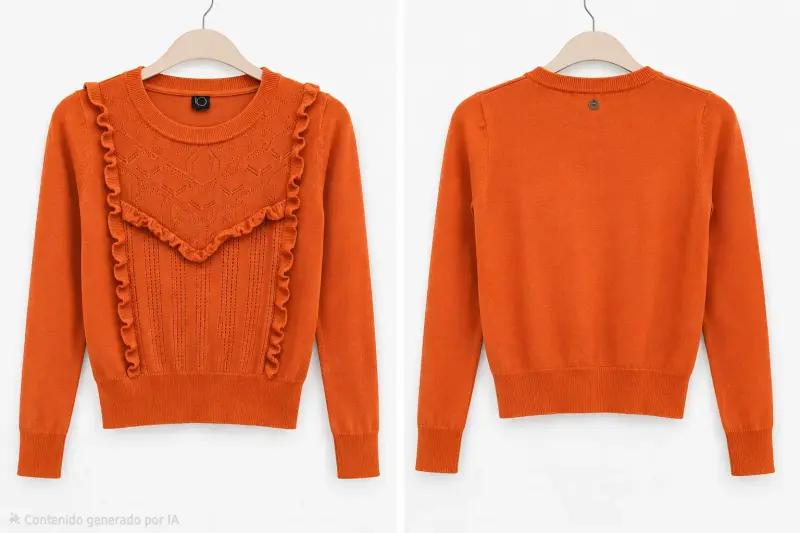 Suéter naranja con volantes para mujer