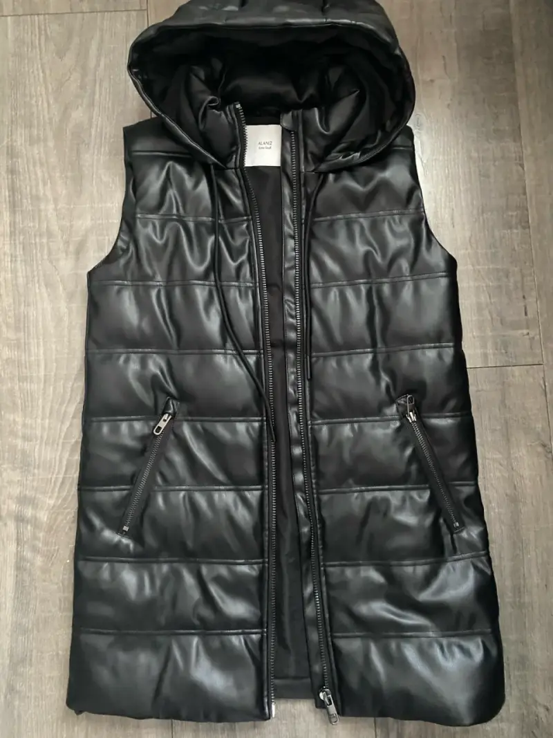 Chaleco acolchado sin mangas negro con capucha - 2