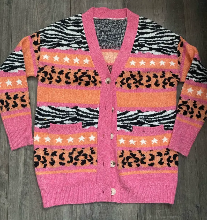 Cardigan de lana con estampado animal print - 1