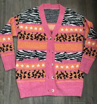 Cardigan de lana con estampado animal print - miniatura 1