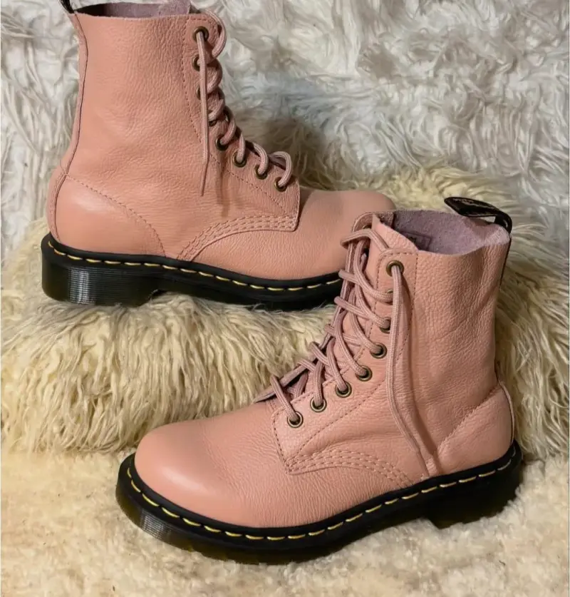 Botas de cuero rosadas con cordones - 2