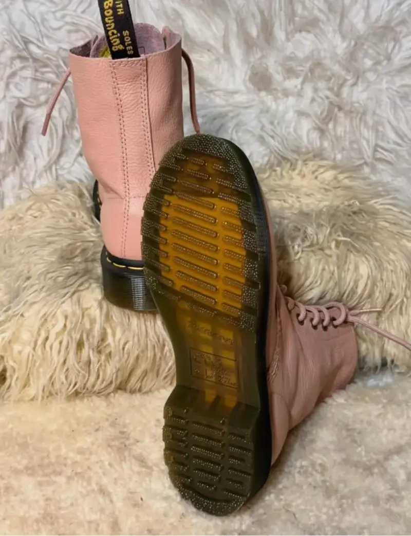 Botas de cuero rosadas con cordones - 3