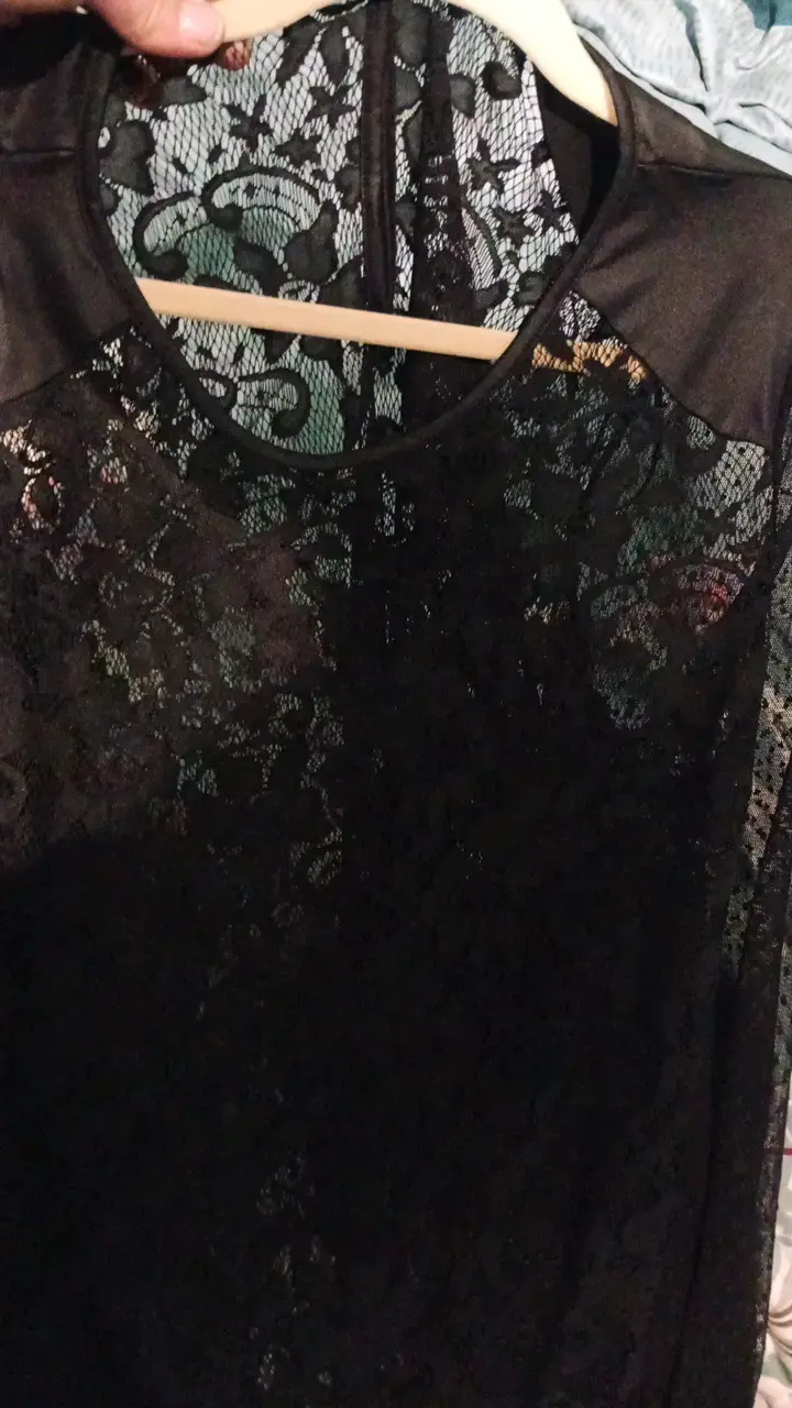 Blusa de encaje negra transparente para mujer - 5