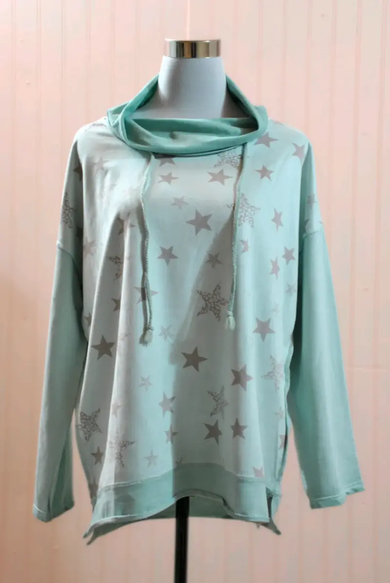 Polerón verde menta con estampado de estrellas - 1