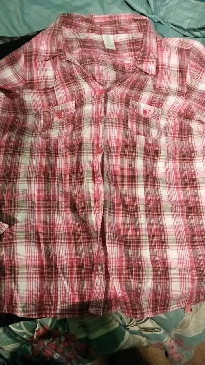 Camisa a cuadros rosa para mujer talla L - 1