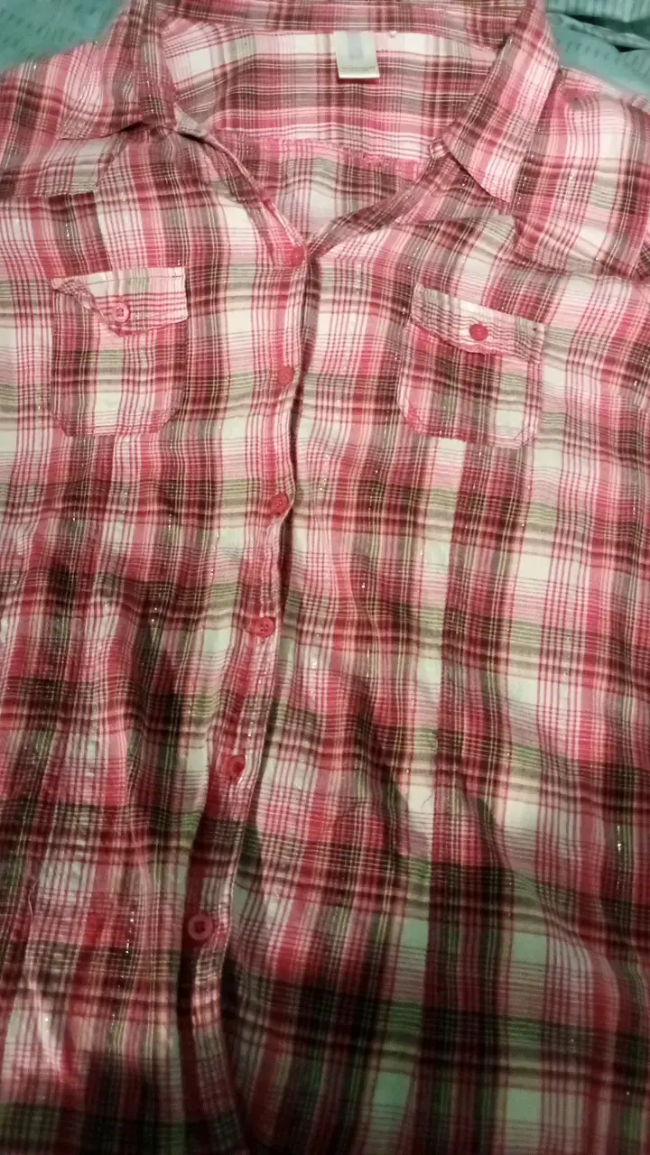 Camisa a cuadros rosa para mujer talla L - 6