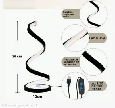 Lámpara de mesa LED en espiral con luz suave - miniatura 1