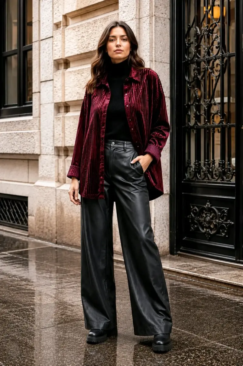 Blusa de terciopelo burdeos para mujer - 2