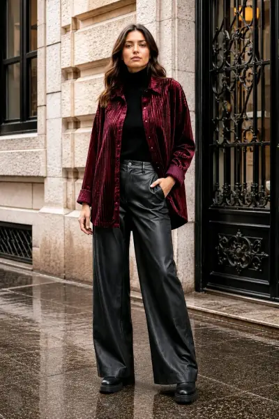 Blusa de terciopelo burdeos para mujer - miniatura 2