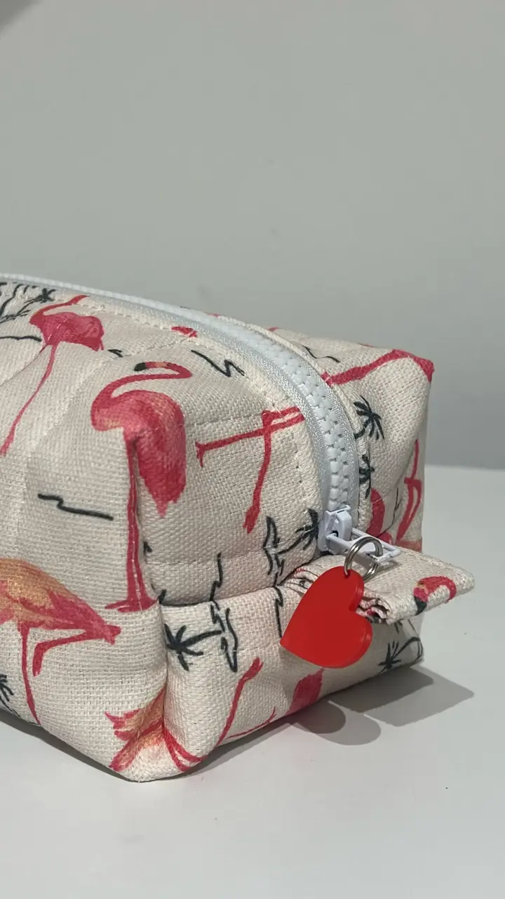 Cosmetiquero de tela con diseño de flamencos - 3