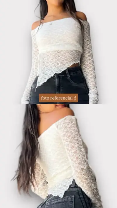 Top de encaje blanco con polera incluida - miniatura 2