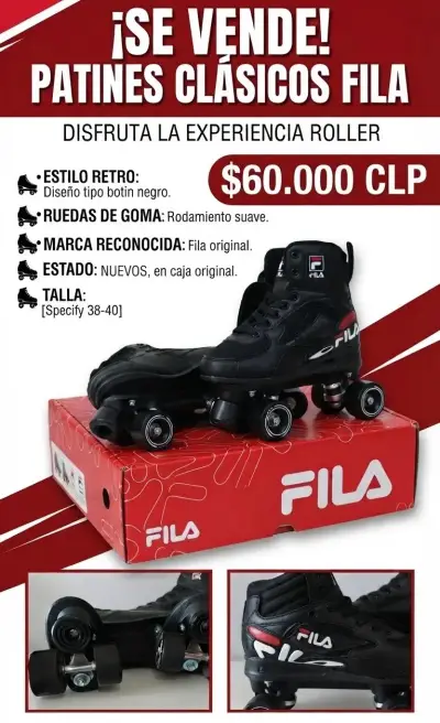 Patines clásicos Fila negros nuevos Talla39 - miniatura 1