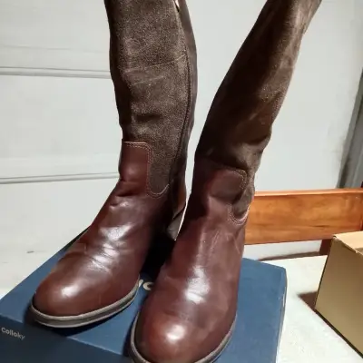 Botas de cuero marrón con tacón para mujer - miniatura 2