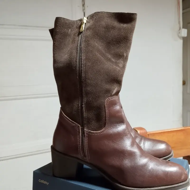 Botas de cuero marrón con tacón para mujer - 3