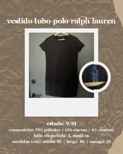 Vestido tubo negro Polo Ralph Lauren talla XS - miniatura 1
