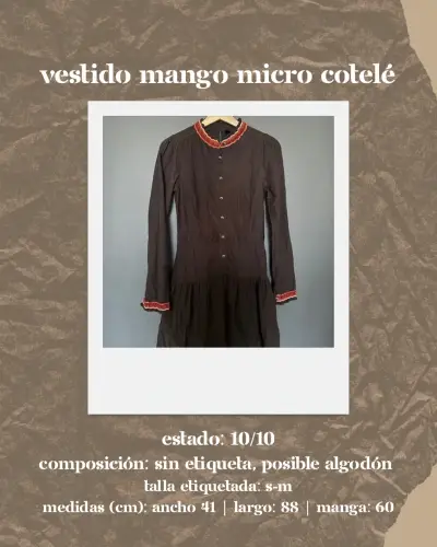 Vestido Mango Micro Cotelé Marrón Talla S-M - miniatura 1