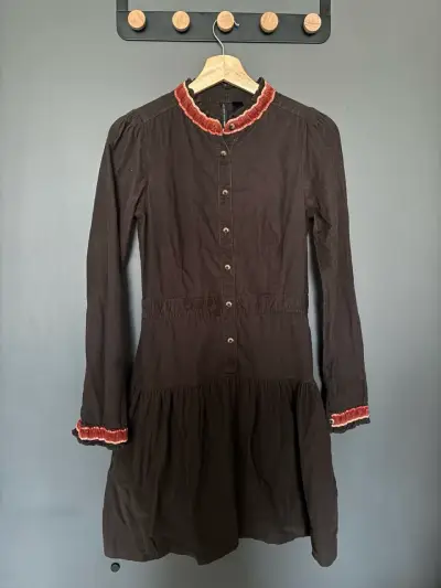 Vestido Mango Micro Cotelé Marrón Talla S-M - miniatura 2
