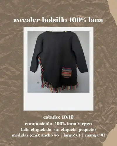 Sweater de lana con bolsillo y flecos - miniatura 1