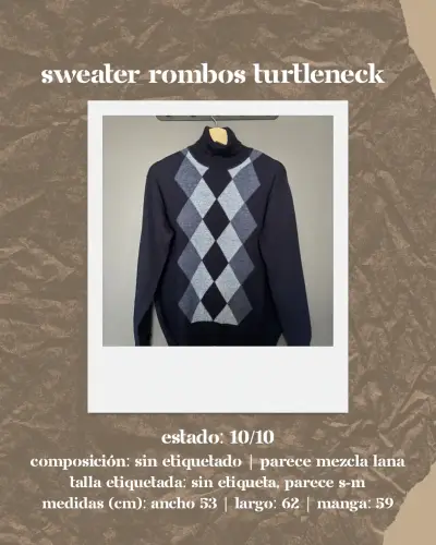 Sweater de rombos cuello alto azul - miniatura 1