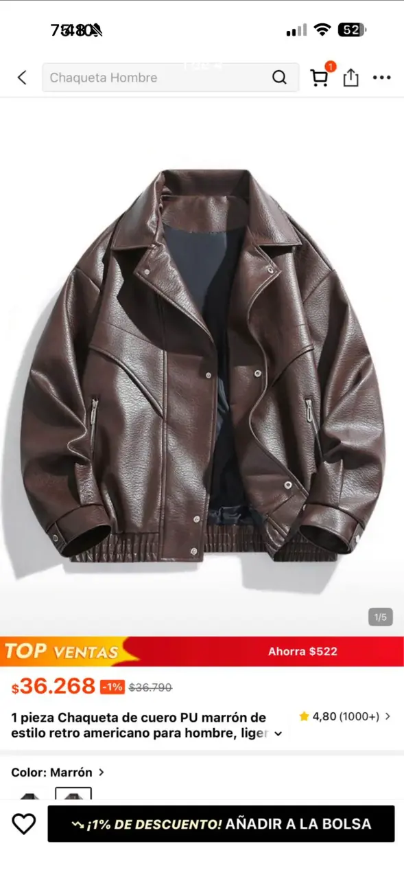 Chaqueta de tipo cuero café unisex - 1
