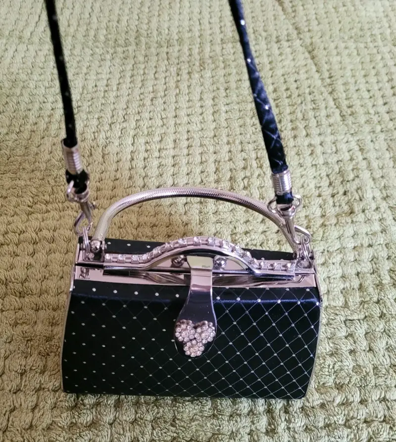 Cartera de mano fiesta negra con brillantes - 6