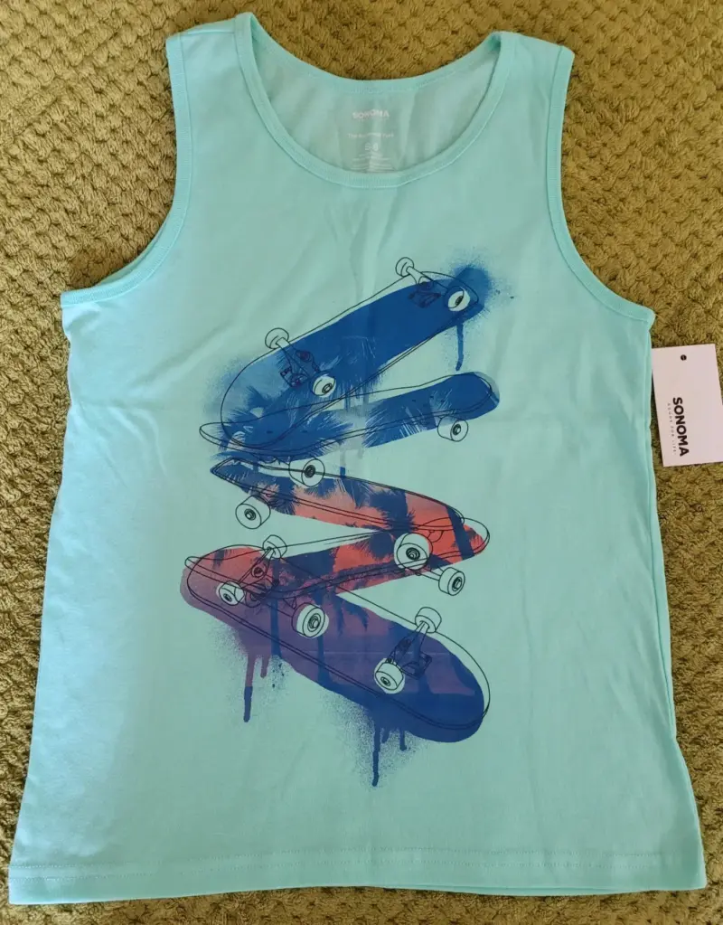 Polera sin mangas para niños Sonoma azul con diseño de skate - 1
