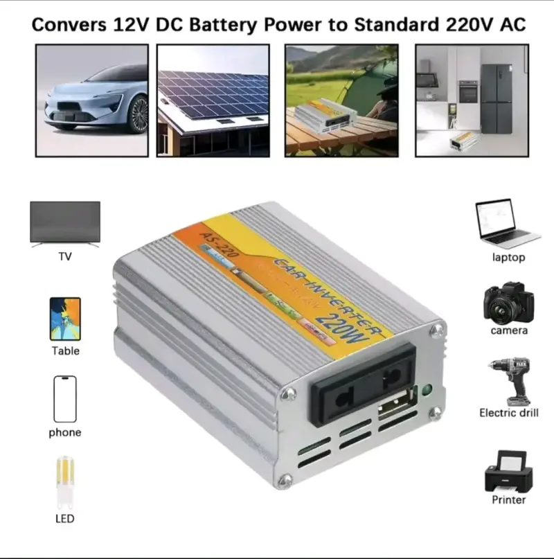 Inversor de Corriente para Auto 220W 12V a 220V - 3