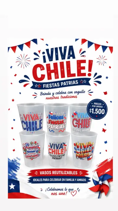 Vasos reutilizables Fiestas Patrias Chile - miniatura 1