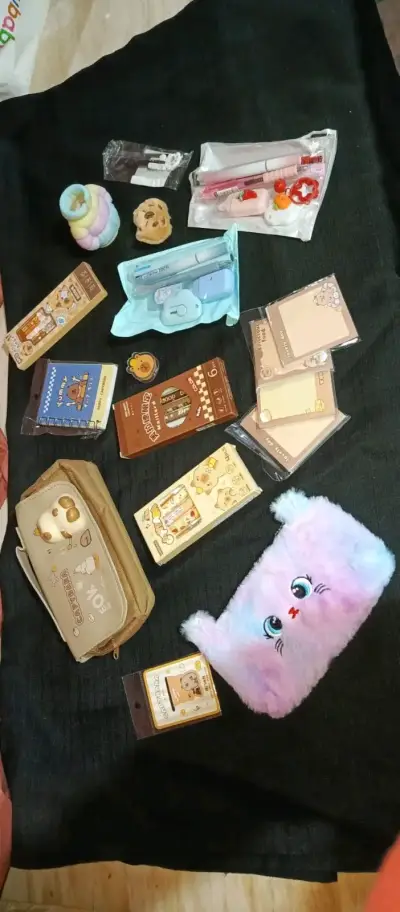Set de papelería kawaii con estuche y accesorios - miniatura 1