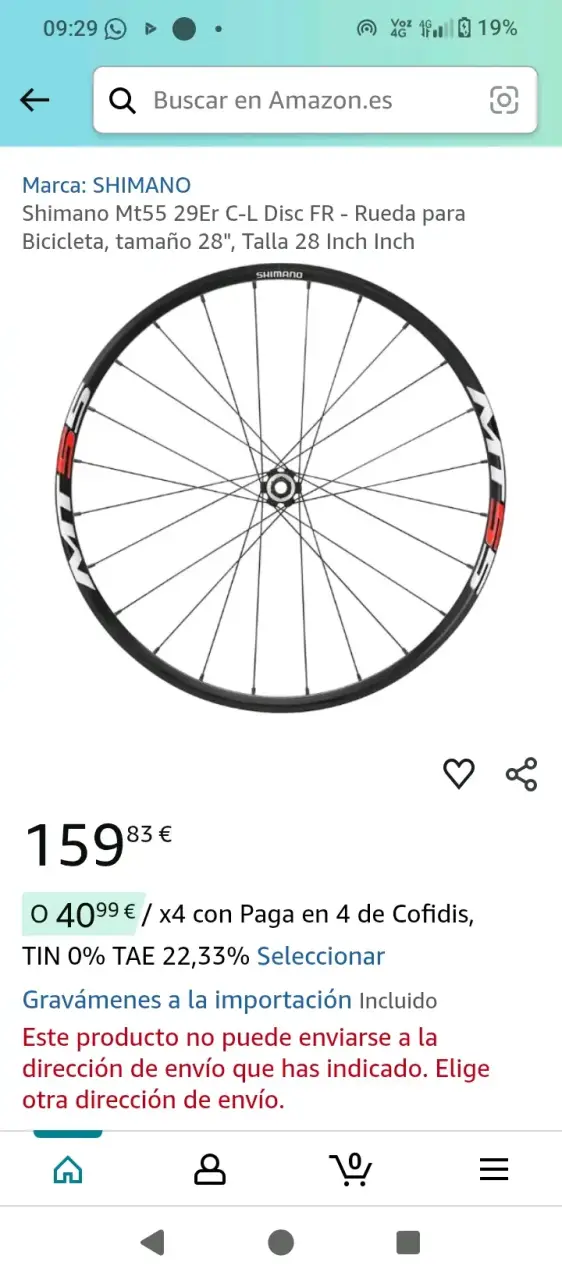 Rueda Shimano MT55 29 pulgadas para bicicleta - 1