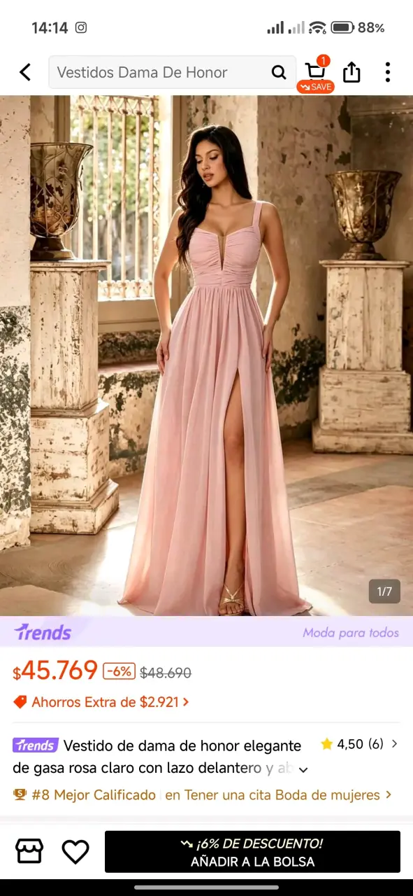 Vestido de dama de honor elegante rosa claro