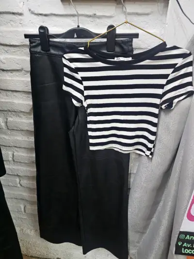 Pantalones de cuero sintético negros para mujer - miniatura 2