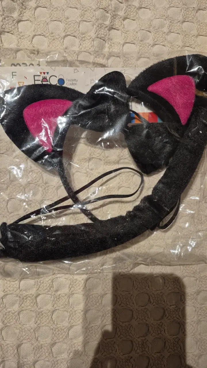 Diadema de disfraz con orejas de gato negras y rosas