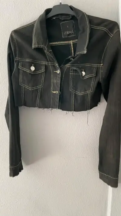 Chaqueta corta negra de mezclilla Zibel - miniatura 1