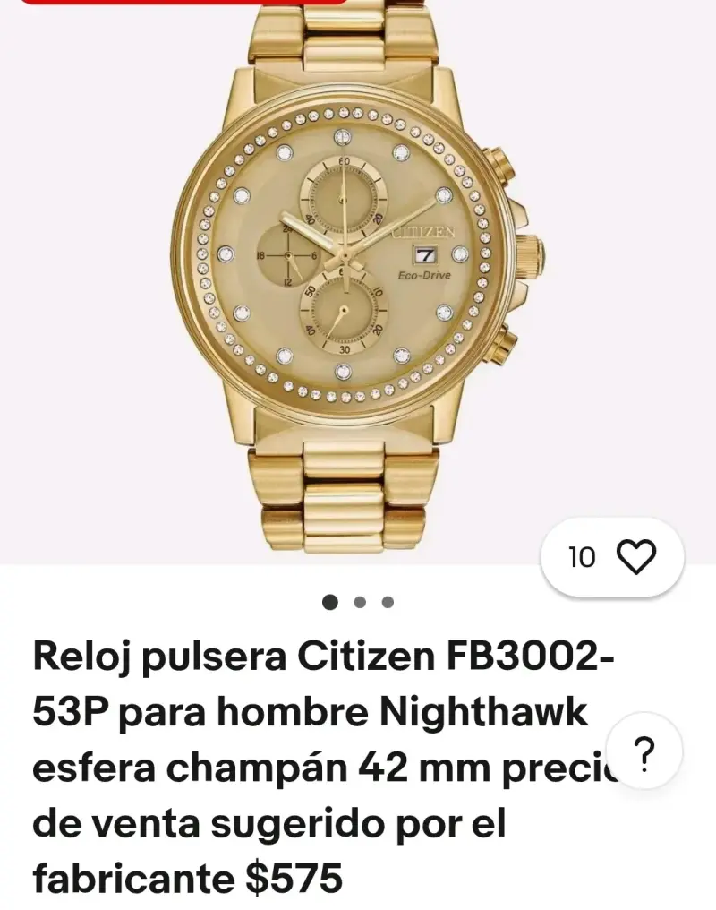 Reloj Citizen Eco-Drive Dorado con Cristales - 3