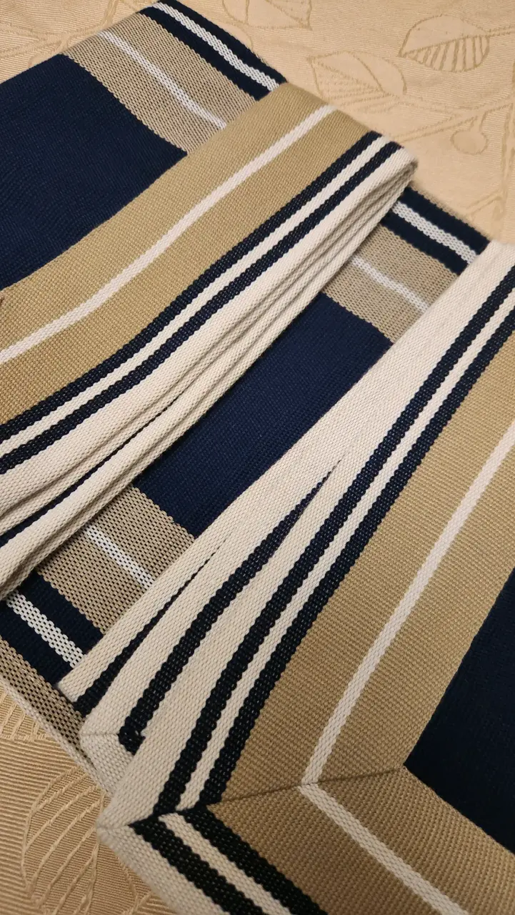 Manta de huaso infantil a rayas azul y beige - 2