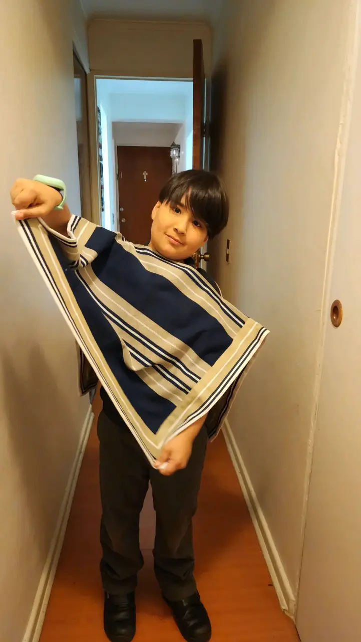 Manta de huaso infantil a rayas azul y beige - 3