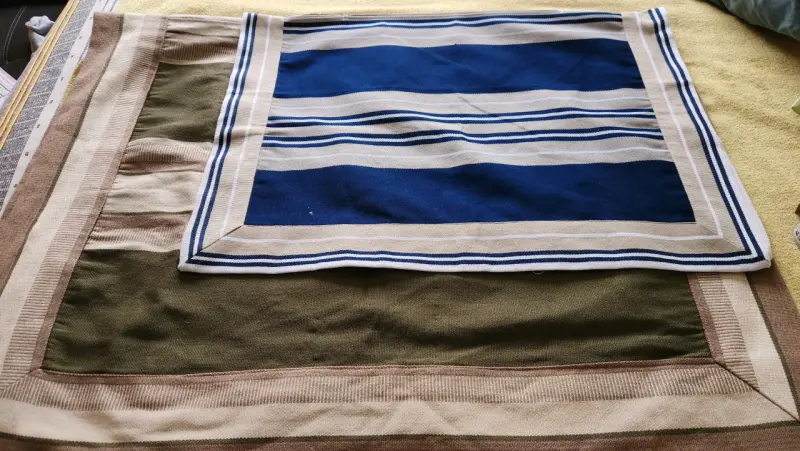 Manta de huaso infantil a rayas azul y beige - 4