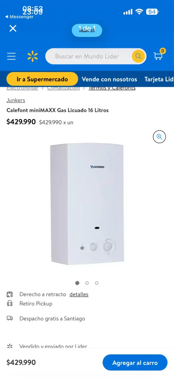 2 Calefont Junkers miniMAXX Gas Licuado 16L