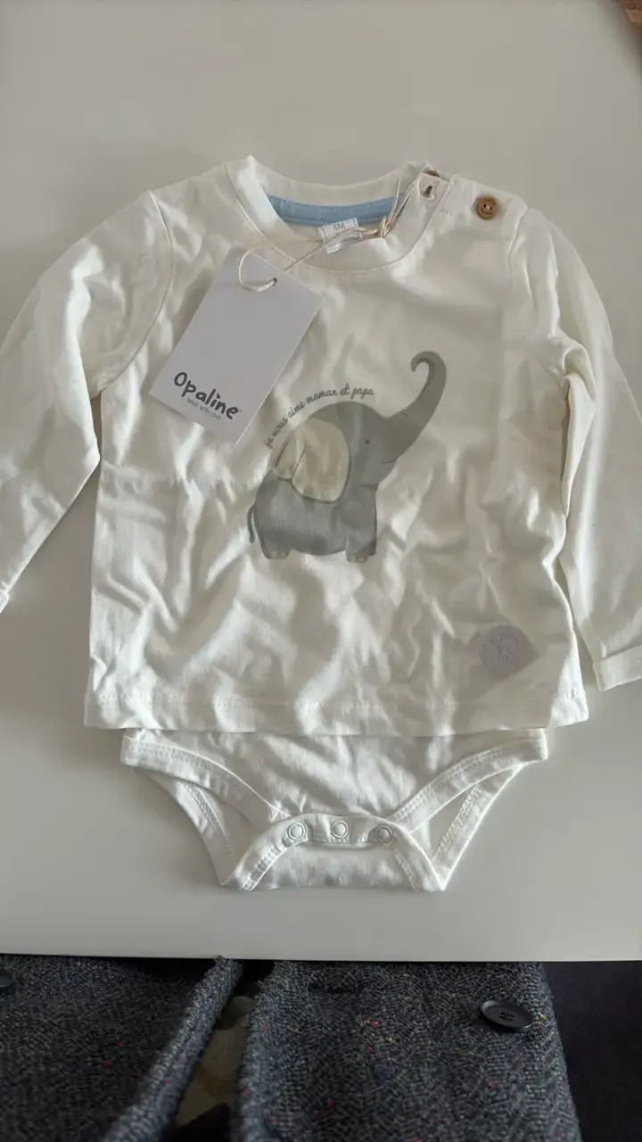 Body de bebé blanco con diseño de elefante Opaline - 1