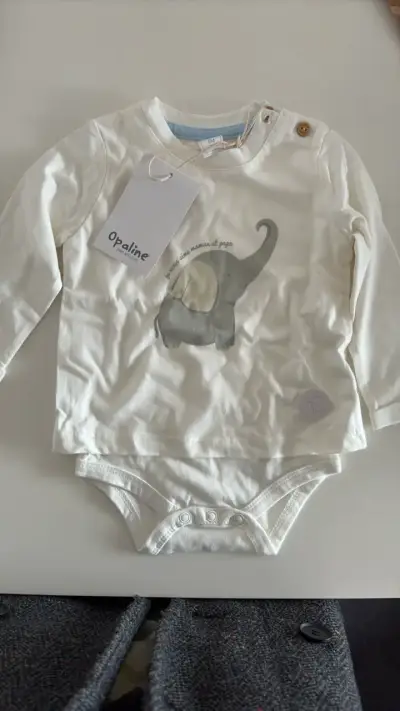 Body de bebé blanco con diseño de elefante Opaline - miniatura 1
