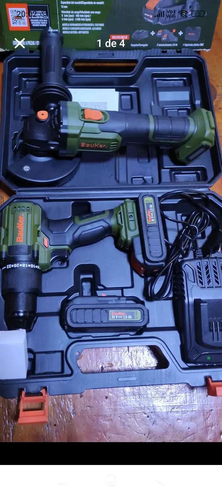 Set de herramientas Bauker con taladro y esmeril