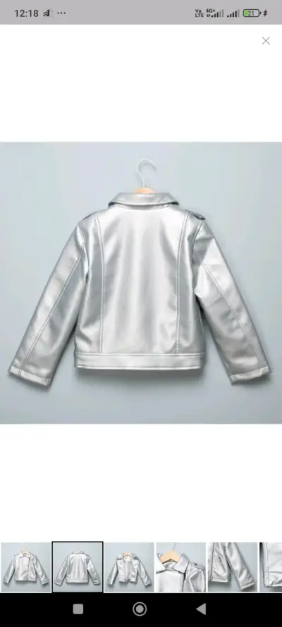 Chaqueta de ecocuero plateada para niña - miniatura 2