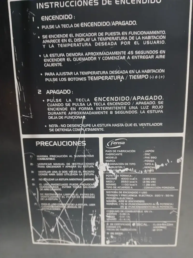 Estufa a parafina Fensa con control digital - 3
