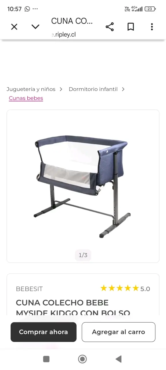 Cuna colecho Bebesit MySide Kidgo con bolsa