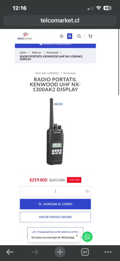 Radios portátiles Kenwood UHF NX-1300AK2 con cargador - miniatura 2